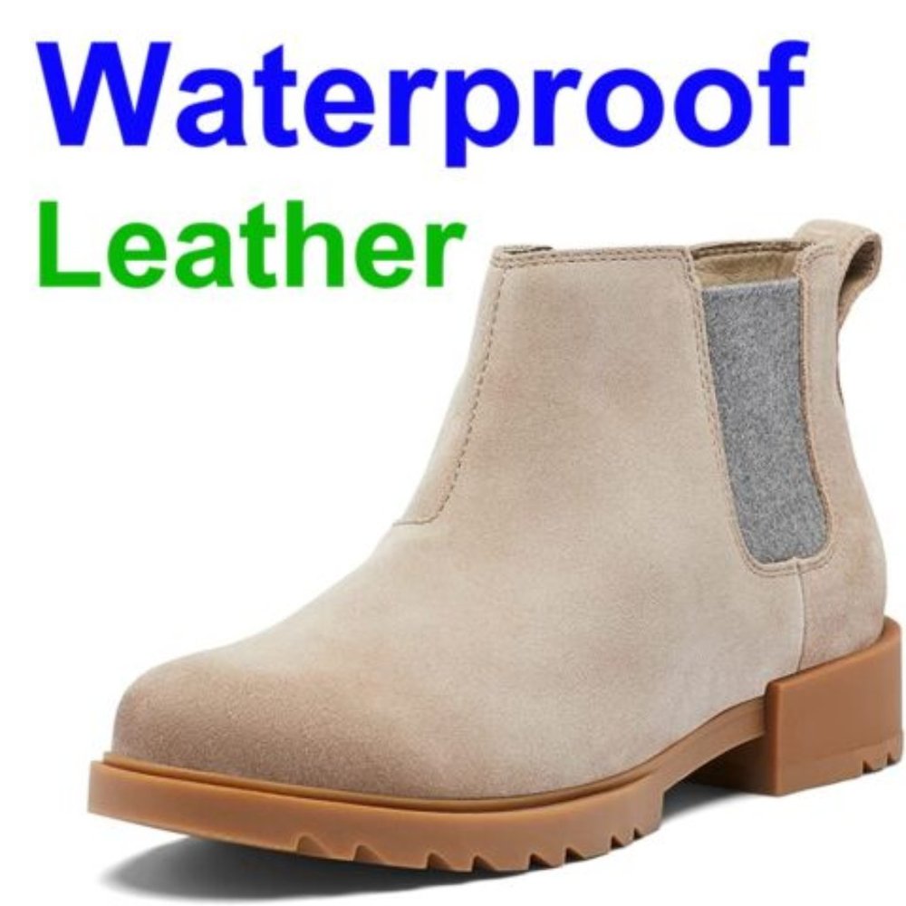 Brand New SOREL Women's Emelie 2 Chelsea Waterproof Taupe Leather Boots